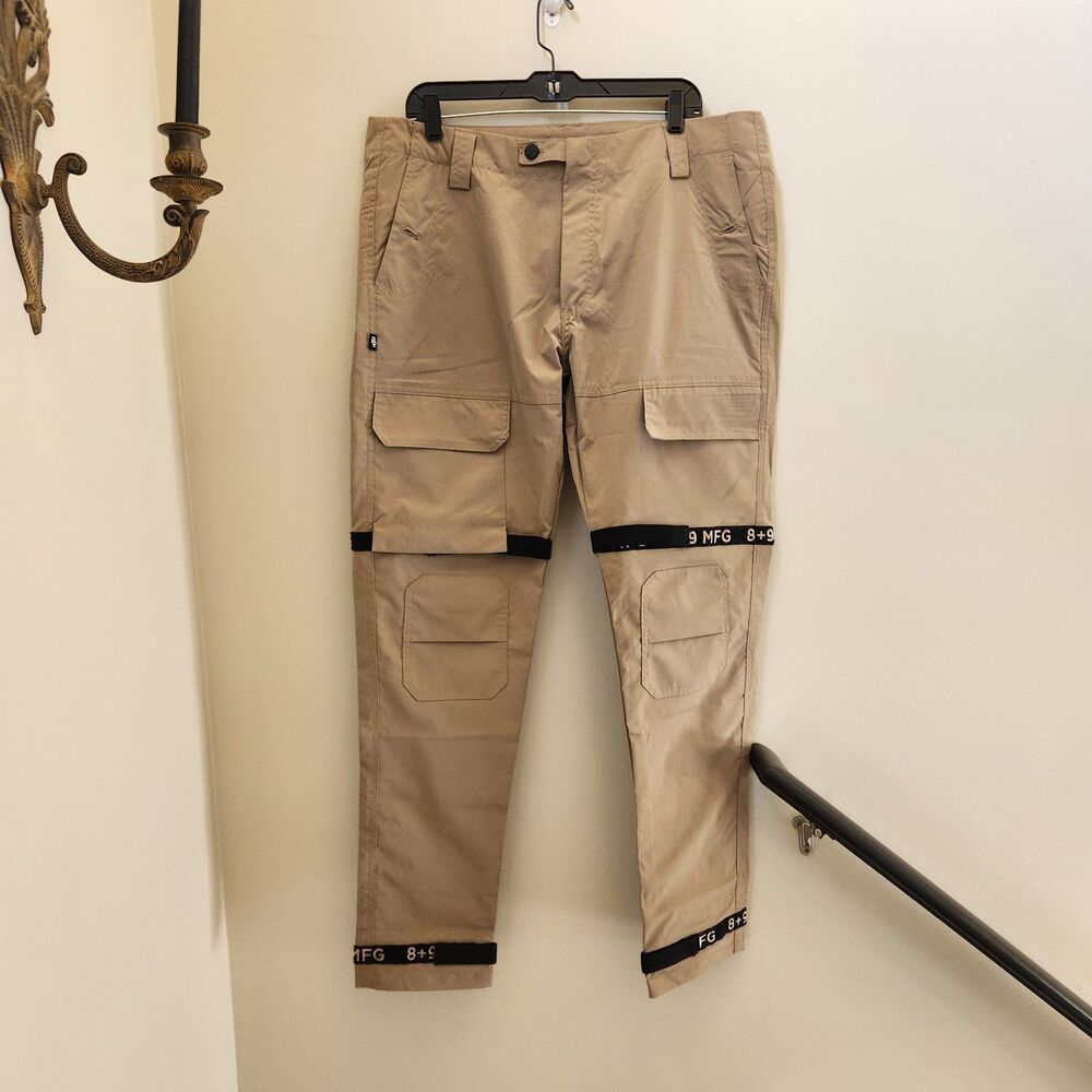 8&9 Clothing Co. Mens Sz 38 Strapped Up Utility Pants Rip Stop Khaki Streetwear